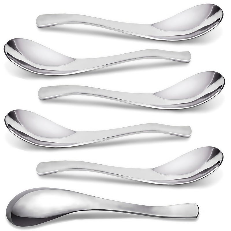 AOOSY Soup Spoons,Stainless Steel Korean Spoons Asian Soup Spoon, 6.3 Inches Heavy Duty Thick Short Handle Stainless Steel Ramen Spoon for Soup Cereals, Set of 6 - Image 1